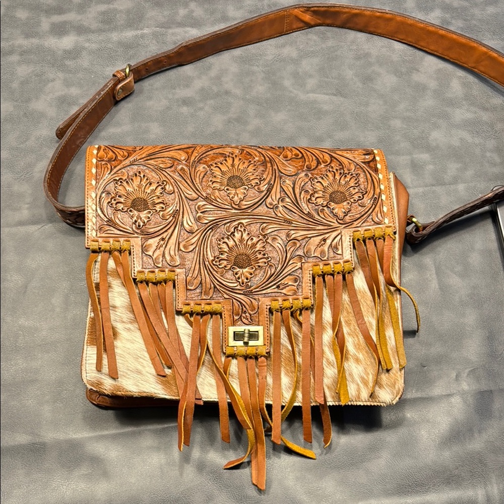 American Darling Tan and Brown Embossed Crossbody Bag